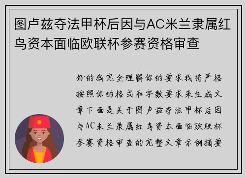 图卢兹夺法甲杯后因与AC米兰隶属红鸟资本面临欧联杯参赛资格审查